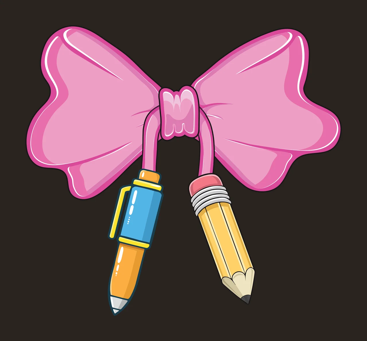 Bow Keychain Hair With Dangling Writing Instruments pen pencil contrast preview thumbnail