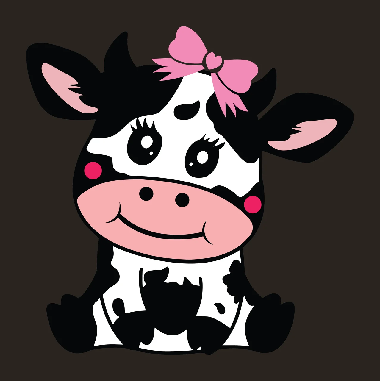 Cow Silhouette With Hair Bow sitting ears horns black white contrast preview thumbnail