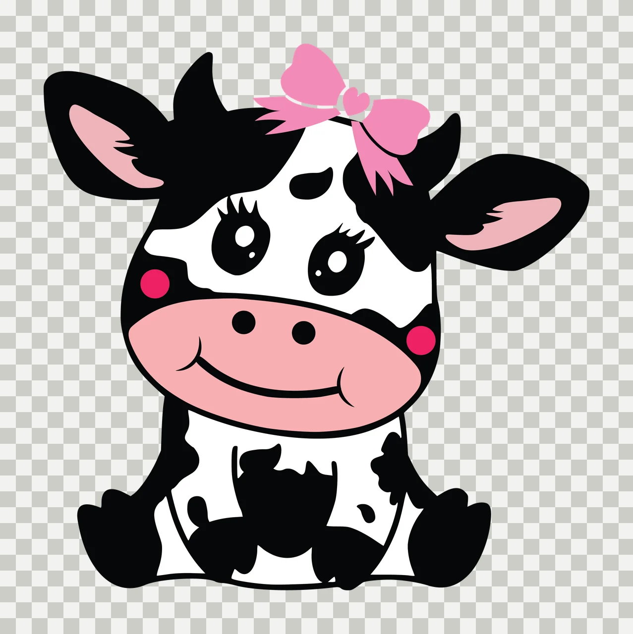 Cow Silhouette With Hair Bow sitting ears horns black white transparency and detail preview thumbnail