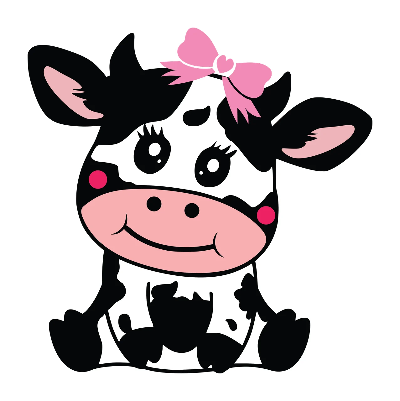 Cow Silhouette With Hair Bow sitting ears horns black white
