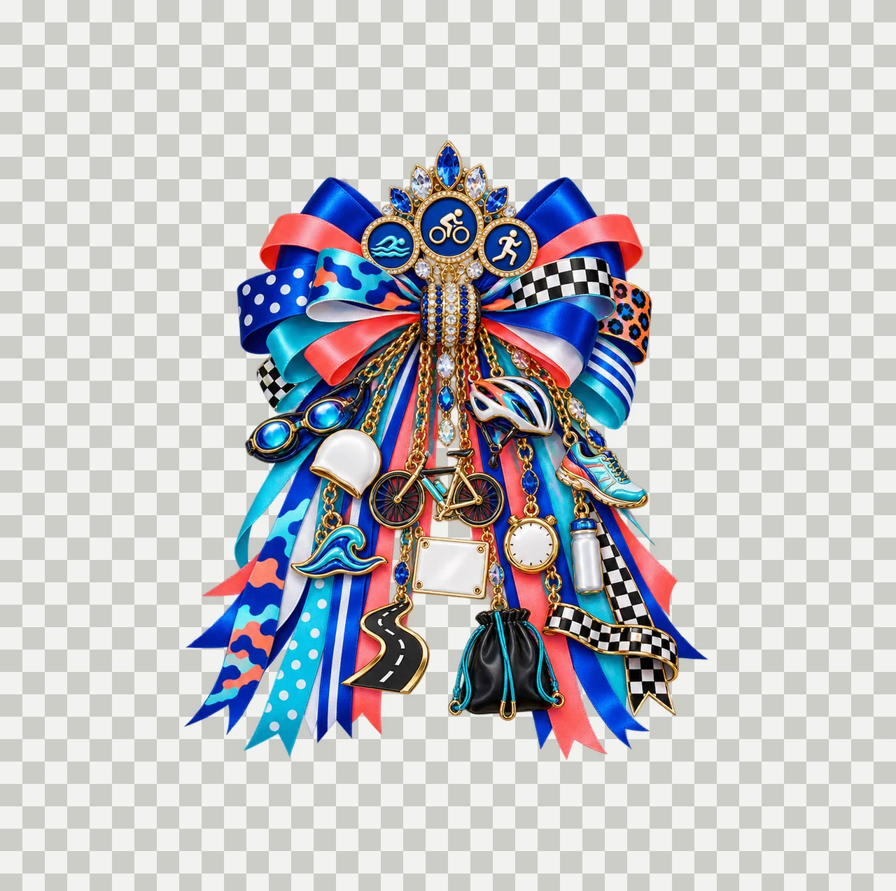 Triathlete Bow Charm PNG, Gold Chain Charms, Transparent Sublimation Design, Digital Download transparency and detail preview thumbnail