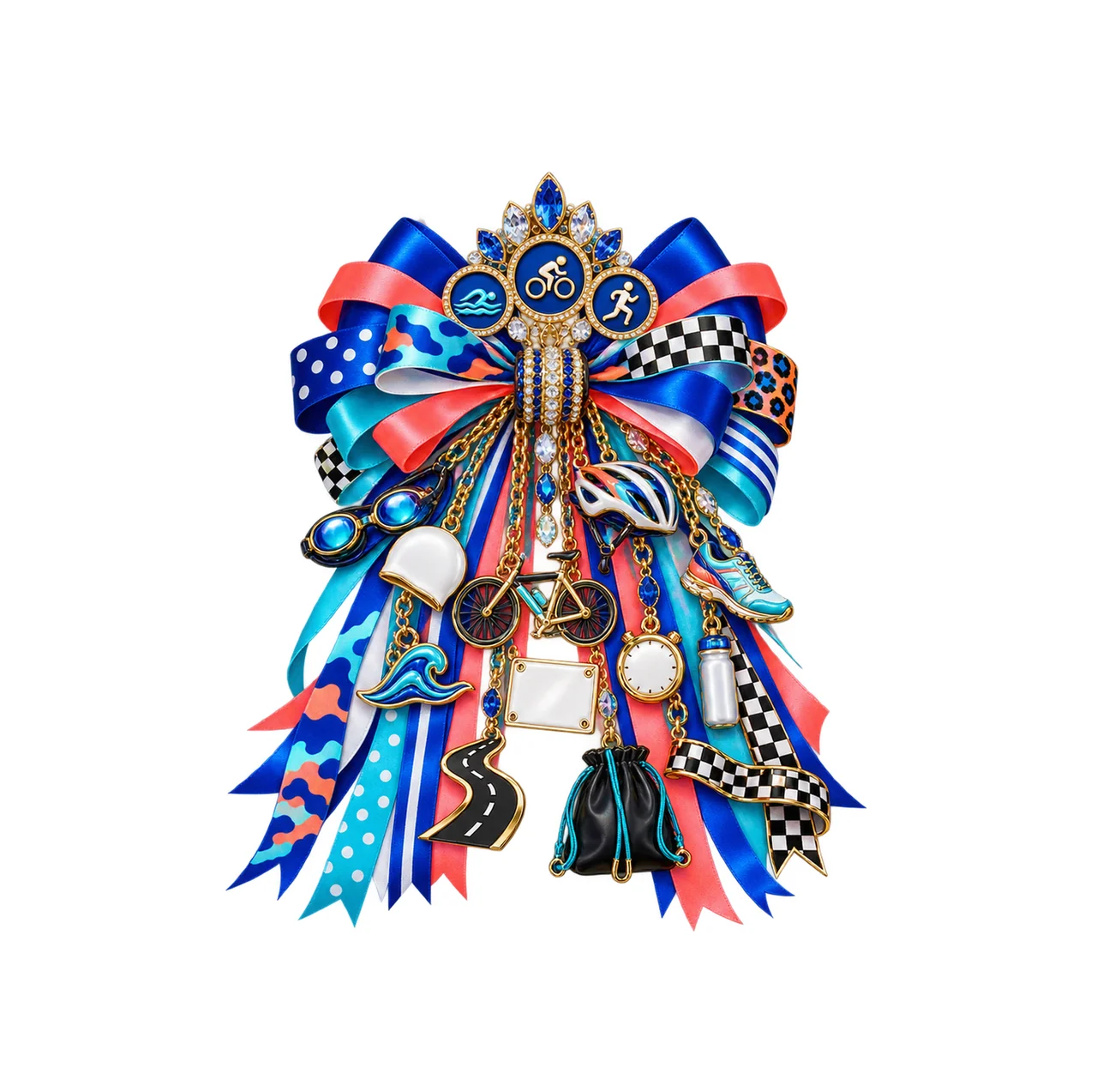Triathlete Bow Charm PNG, Gold Chain Charms, Transparent Sublimation Design, Digital Download