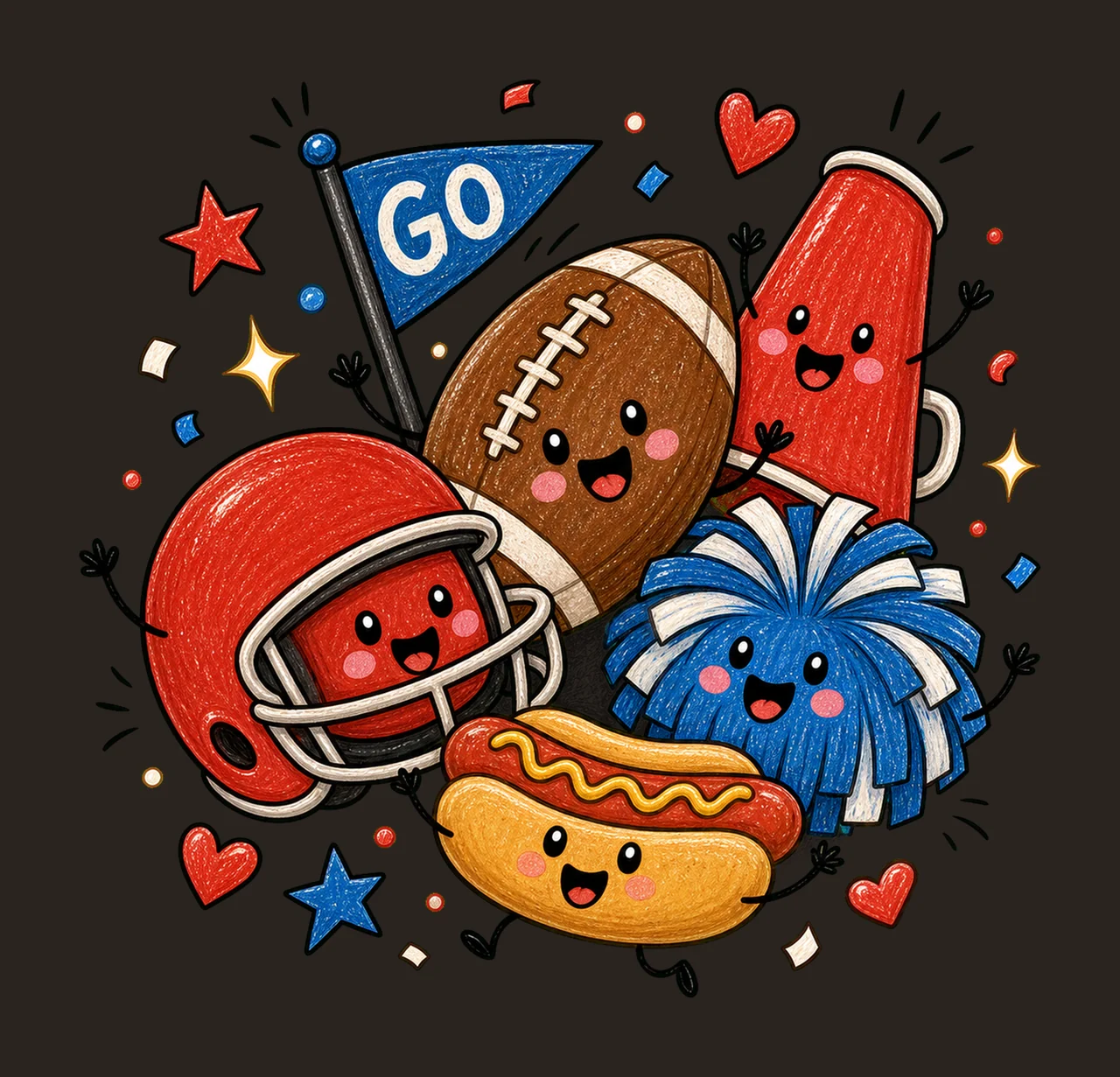 Happy Football Doodles Tailgate Game Day Variation E contrast preview thumbnail