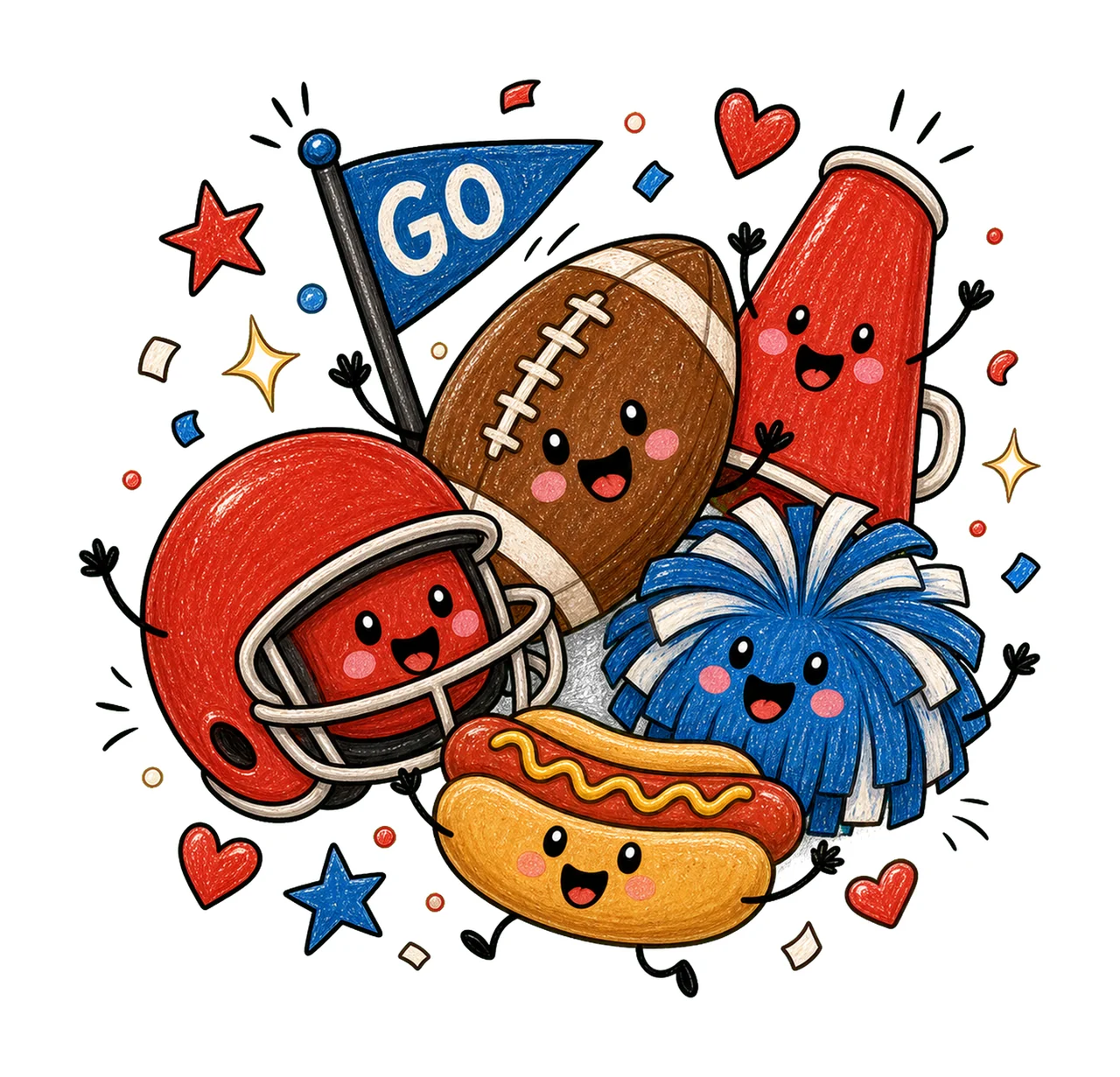 Happy Football Doodles Tailgate Game Day Variation E