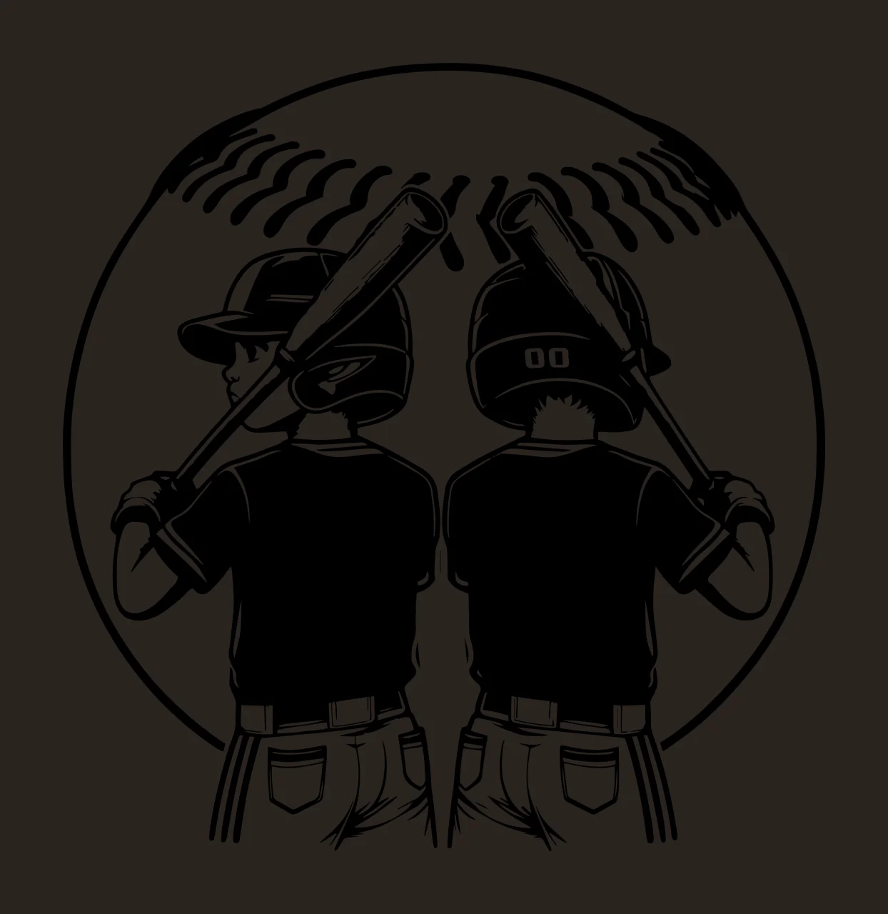 Baseball Two Players Holding Bats standing with sketch black contrast preview thumbnail