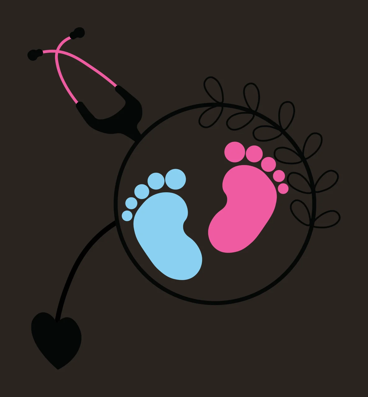 Baby Feet Stethoscope And Illustration encircled heart leaves contrast preview thumbnail