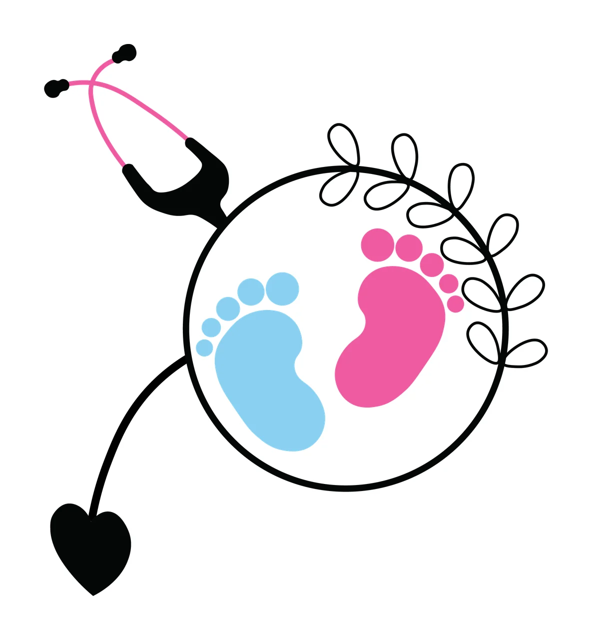 Baby Feet Stethoscope And Illustration encircled heart leaves