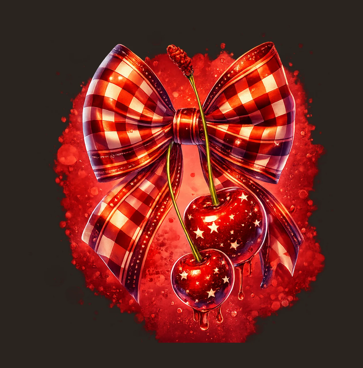 Cherry Coquette Bow Pretty Checkered Bow Design Valentines contrast preview thumbnail