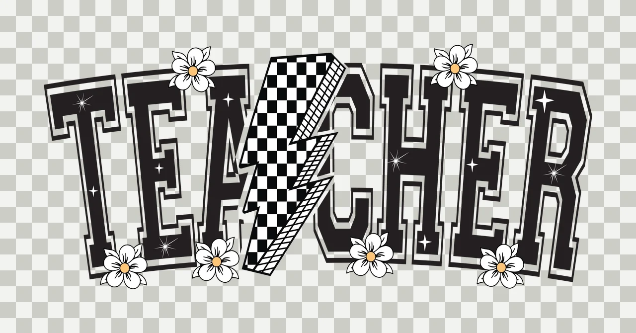 Teacher Bolt Lightning Floral Typography text display flower transparency and detail preview thumbnail
