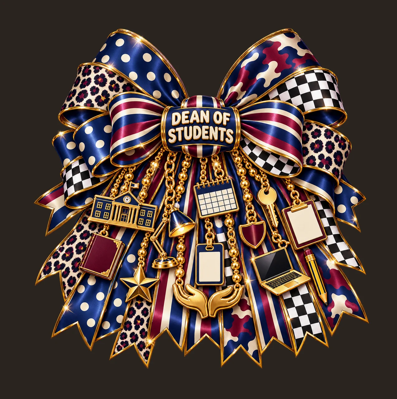 Dean of Students Bow Charm PNG, Gold Chain Charms, Transparent Sublimation Design, Digital Download contrast preview thumbnail