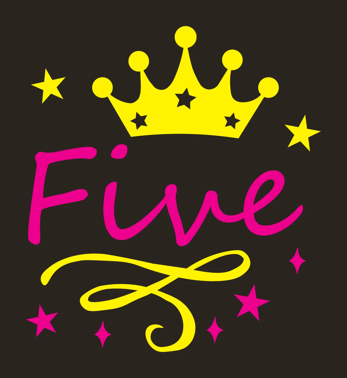 Five With Crown And Stars star swirl typography black white contrast preview thumbnail