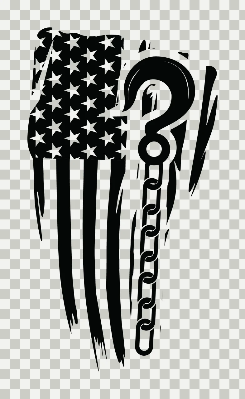 Flag Distressed With Hook And Chain waving stars stripes black transparency and detail preview thumbnail
