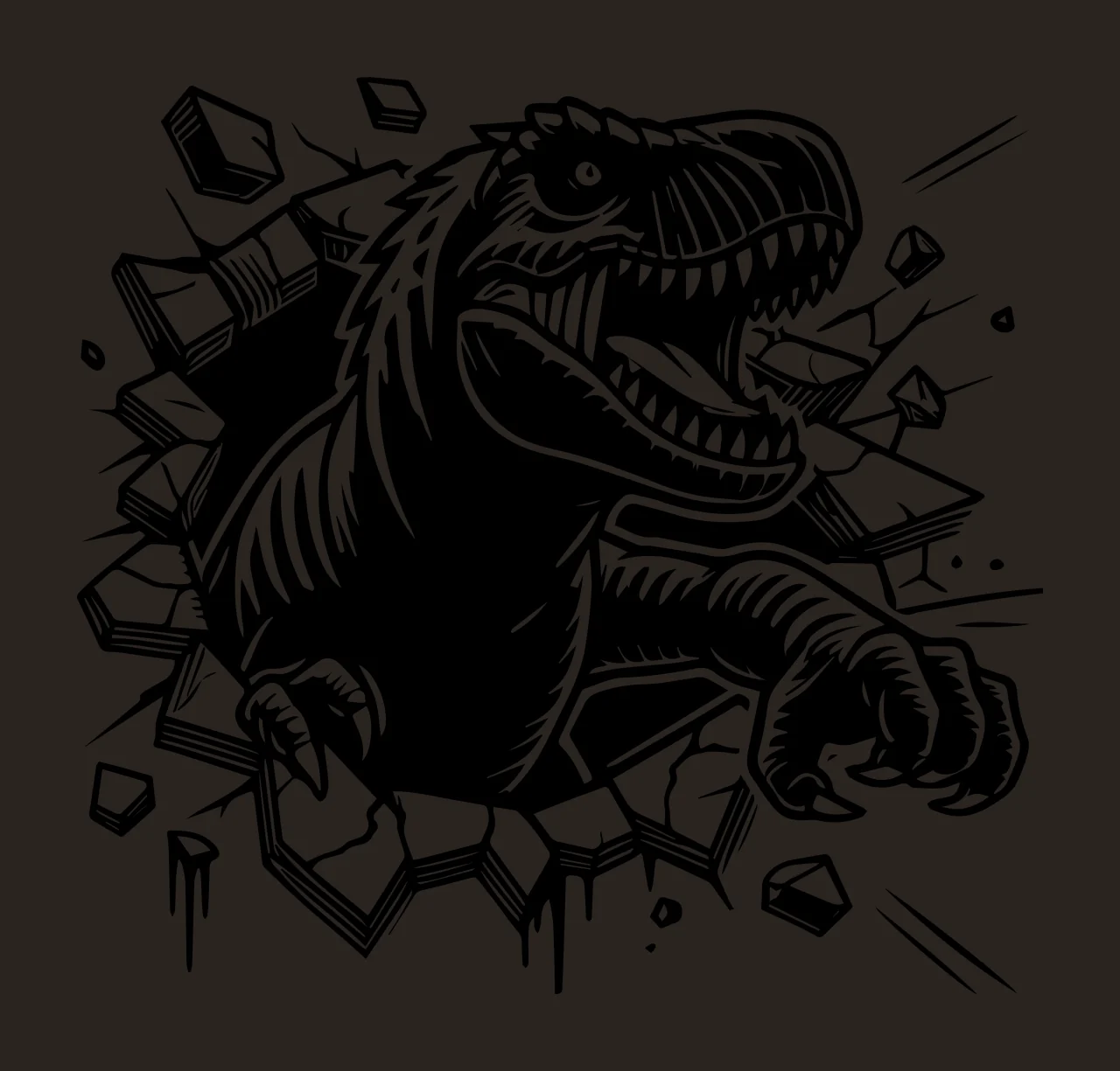 Wall Dinosaur Breaking Through debris black monster creature contrast preview thumbnail