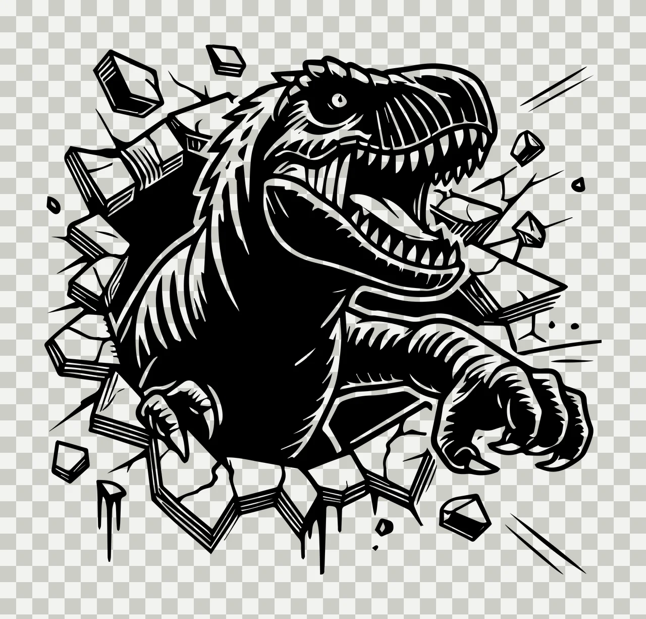 Wall Dinosaur Breaking Through debris black monster creature transparency and detail preview thumbnail