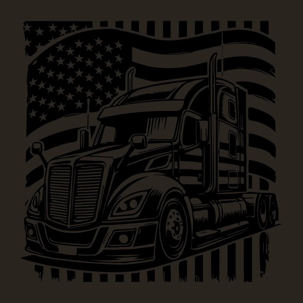 Semi Truck Flag Silhouette With Background traveling black contrast preview thumbnail