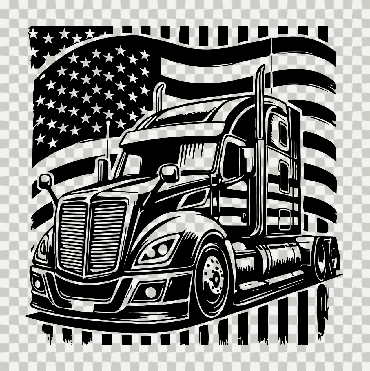Semi Truck Flag Silhouette With Background traveling black transparency and detail preview thumbnail