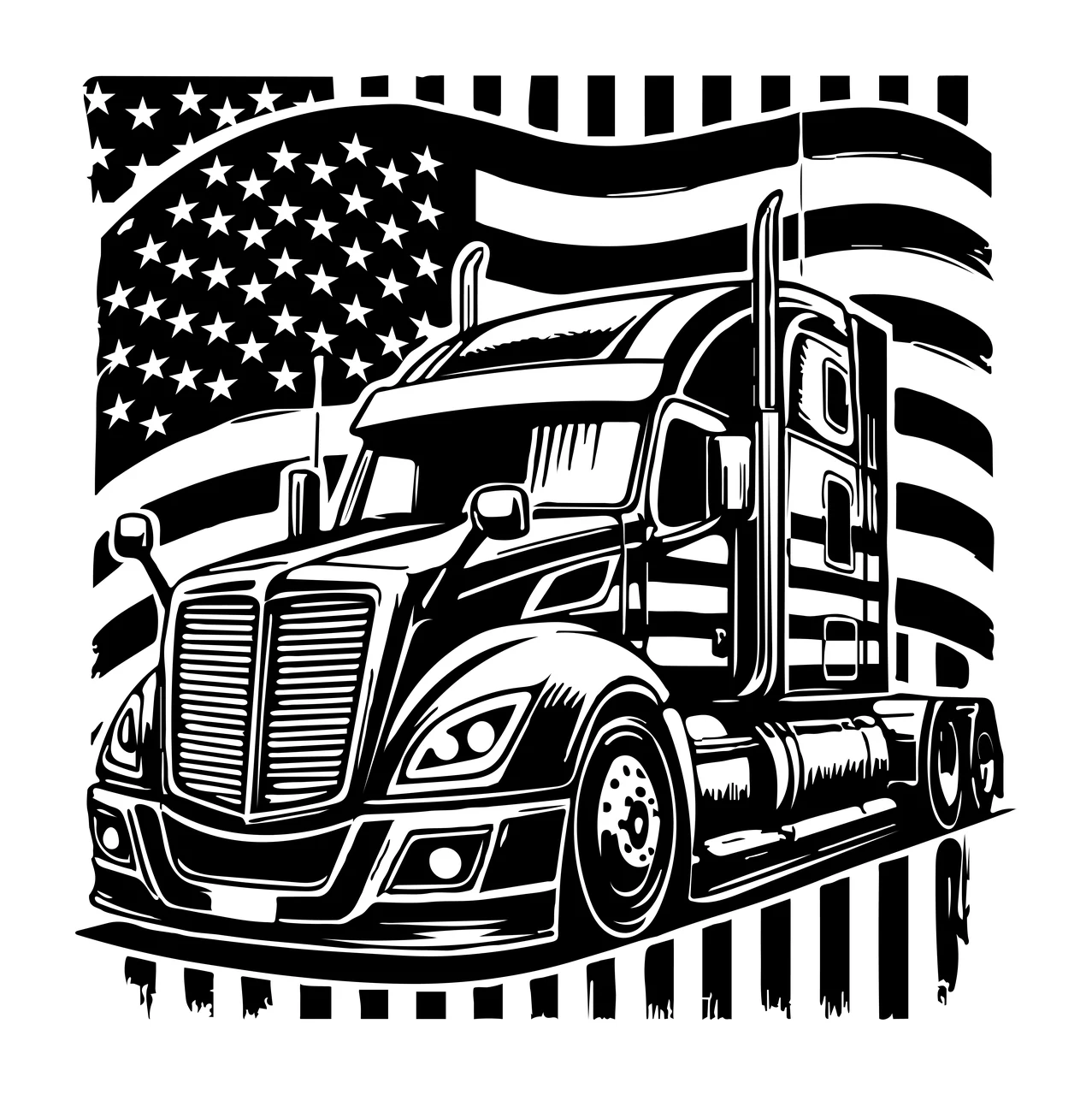 Semi Truck Flag Silhouette With Background traveling black