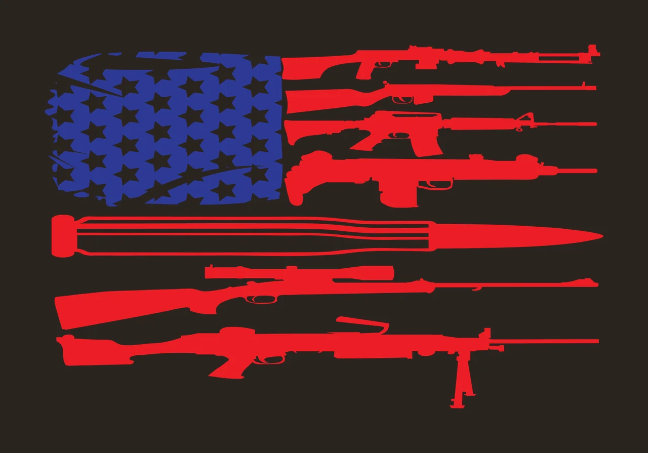 Flag Composed Of Firearms And Bullet stars black weapons silhouette contrast preview thumbnail