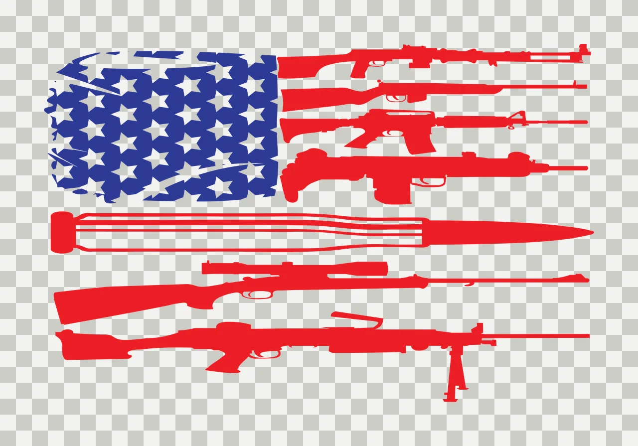 Flag Composed Of Firearms And Bullet stars black weapons silhouette transparency and detail preview thumbnail
