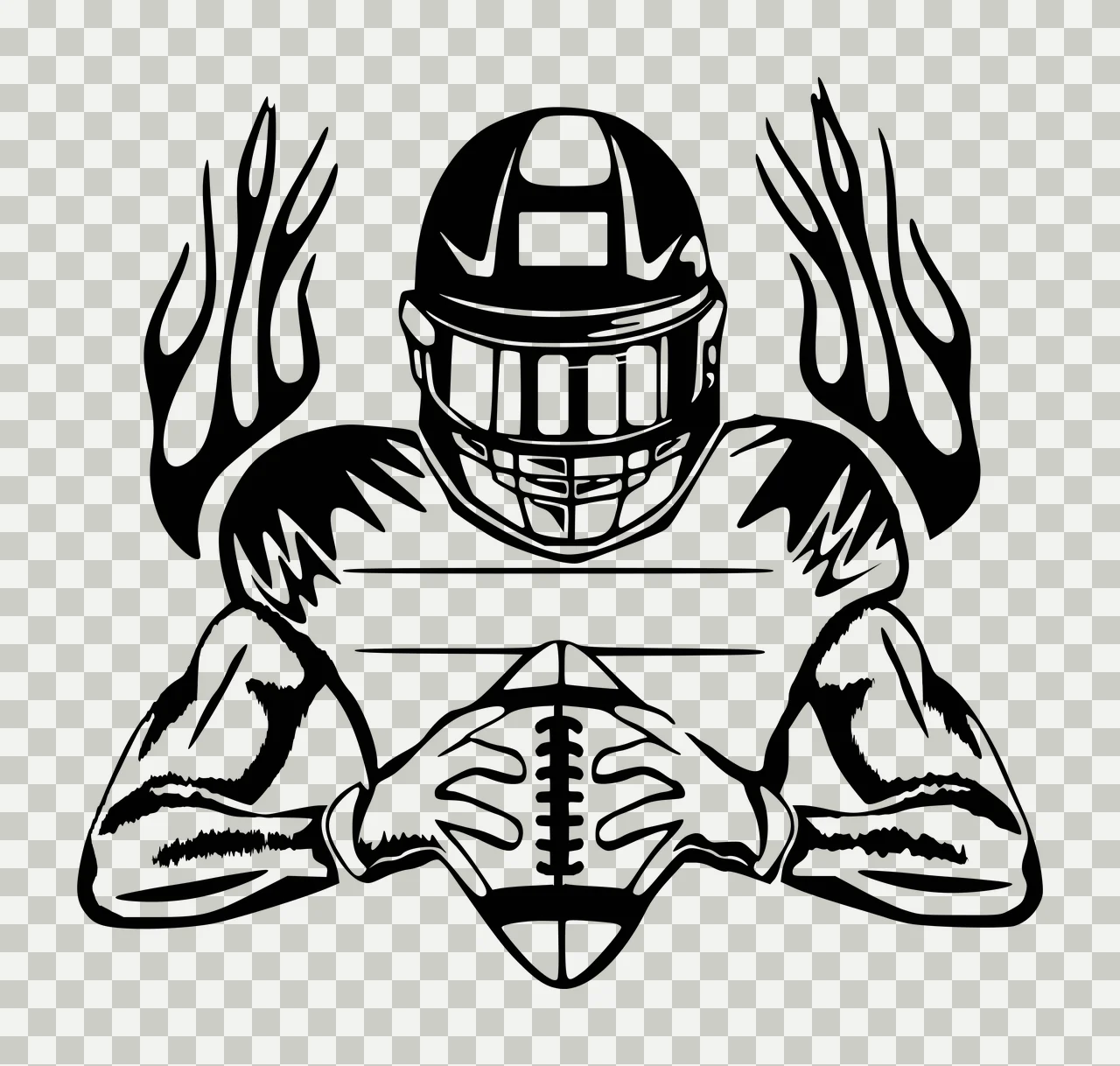 Fire Football Player With Ball And Flames holding helmet black transparency and detail preview thumbnail