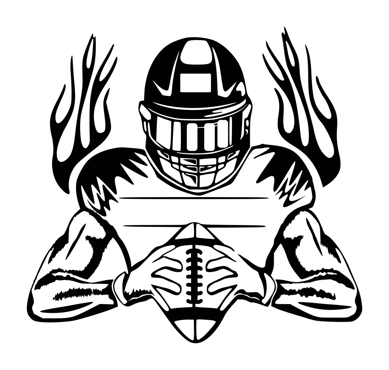 Fire Football Player With Ball And Flames holding helmet black