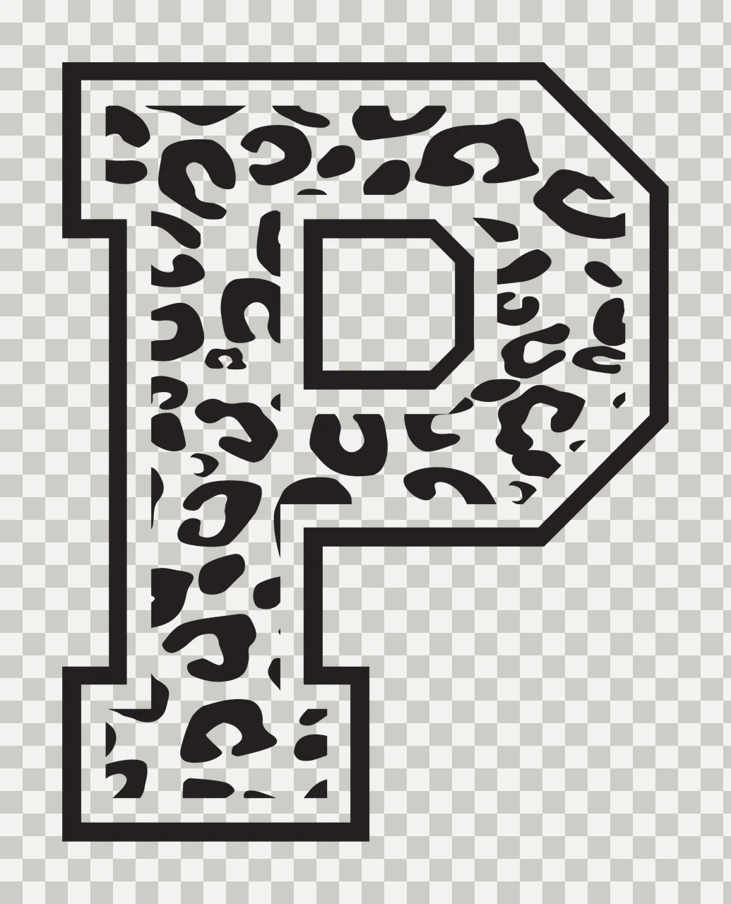 Black Varsity Half Font Leopard Character 06 print animal cheetah transparency and detail preview thumbnail
