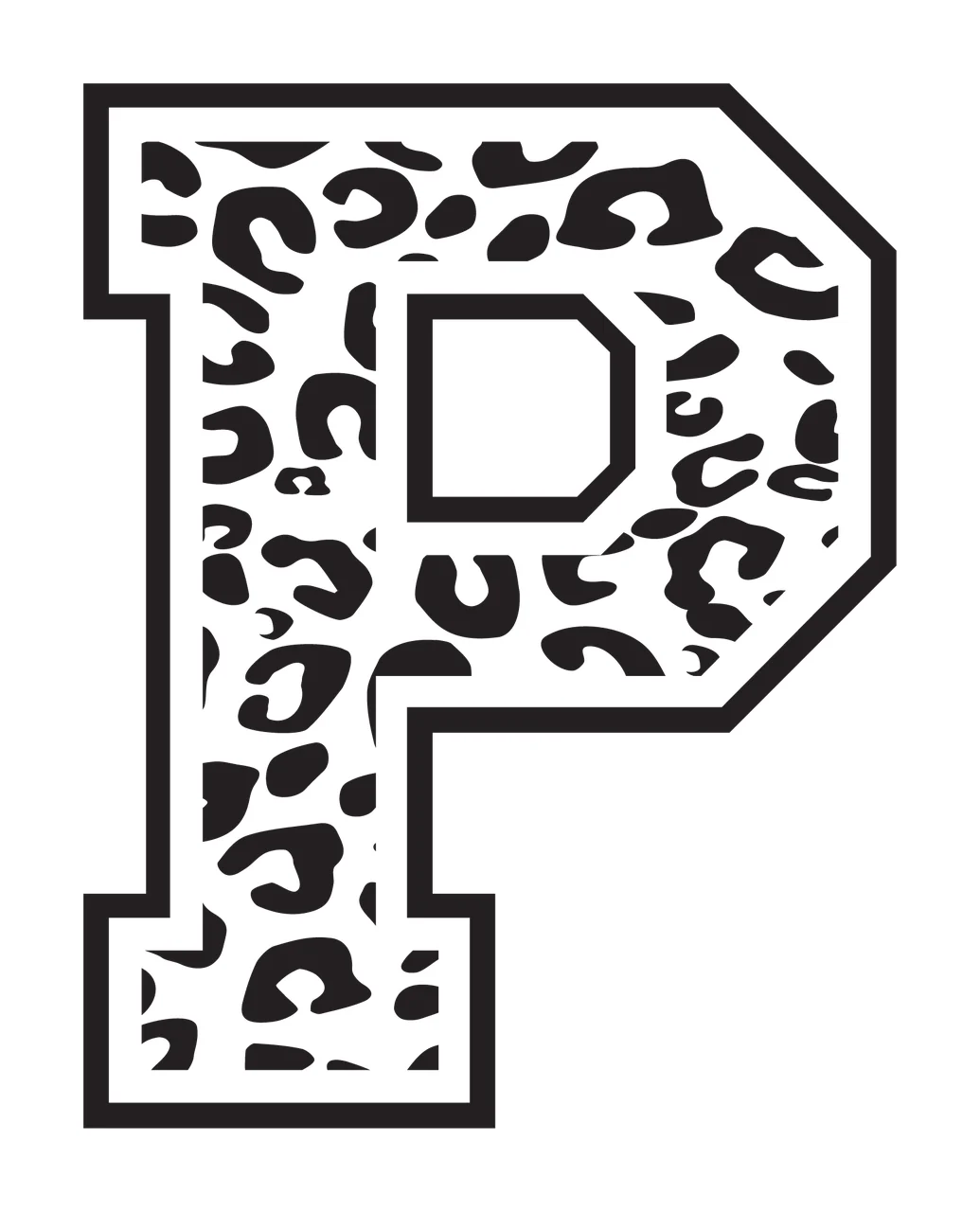 Black Varsity Half Font Leopard Character 06 print animal cheetah