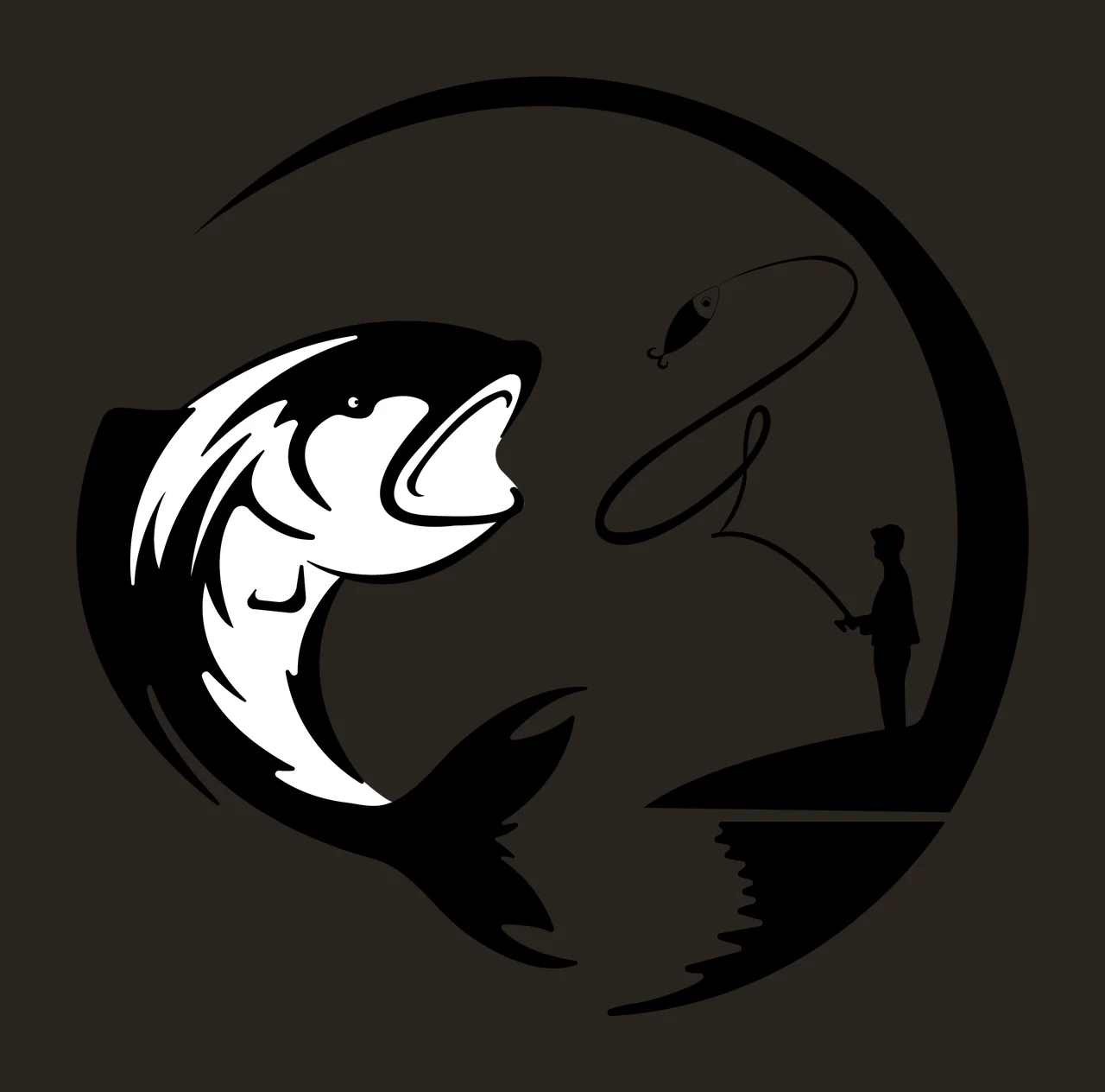 Fish Minimalist Black And White Silhouette person fishing rod contrast preview thumbnail