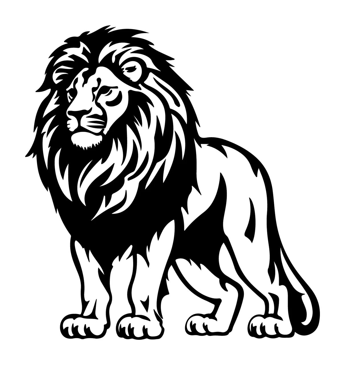 Lion Full Body Graphic Standing Side Mane Tail Paws Silhouette