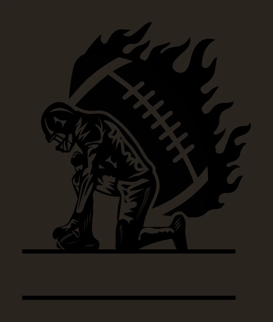 Football Player Kneeling On One Knee flames lines black white contrast preview thumbnail