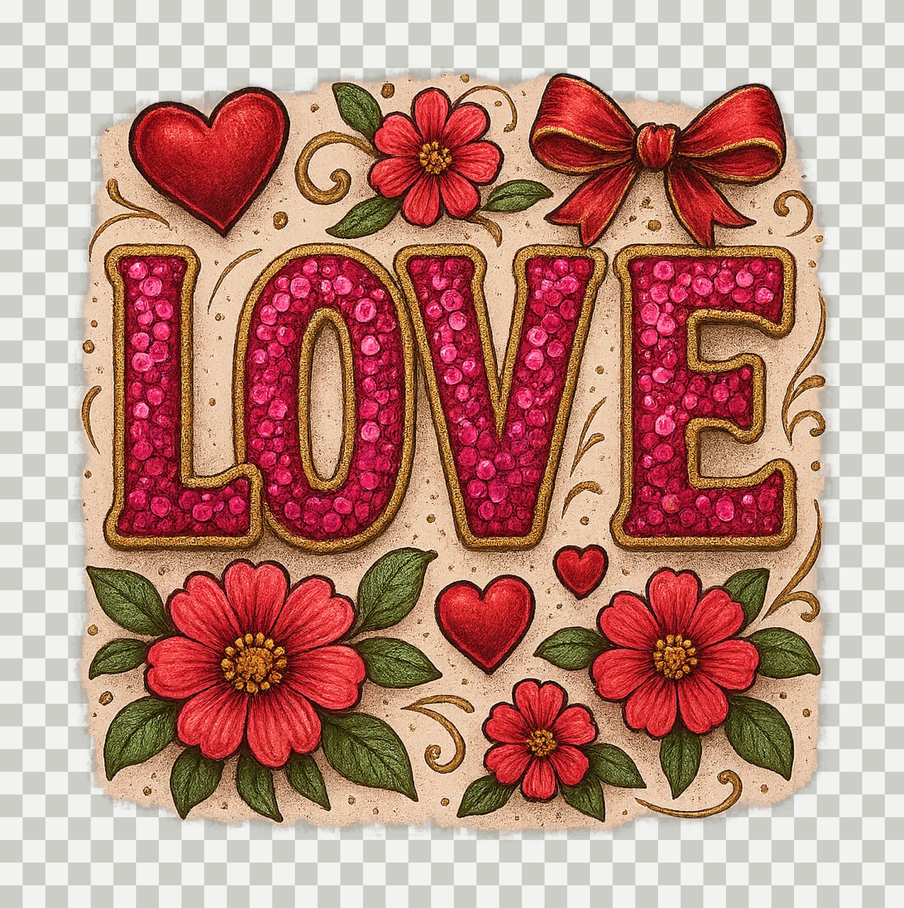 Sparkly Valentines Day Shirt Design Xoxo Pink Red Glitter transparency and detail preview thumbnail