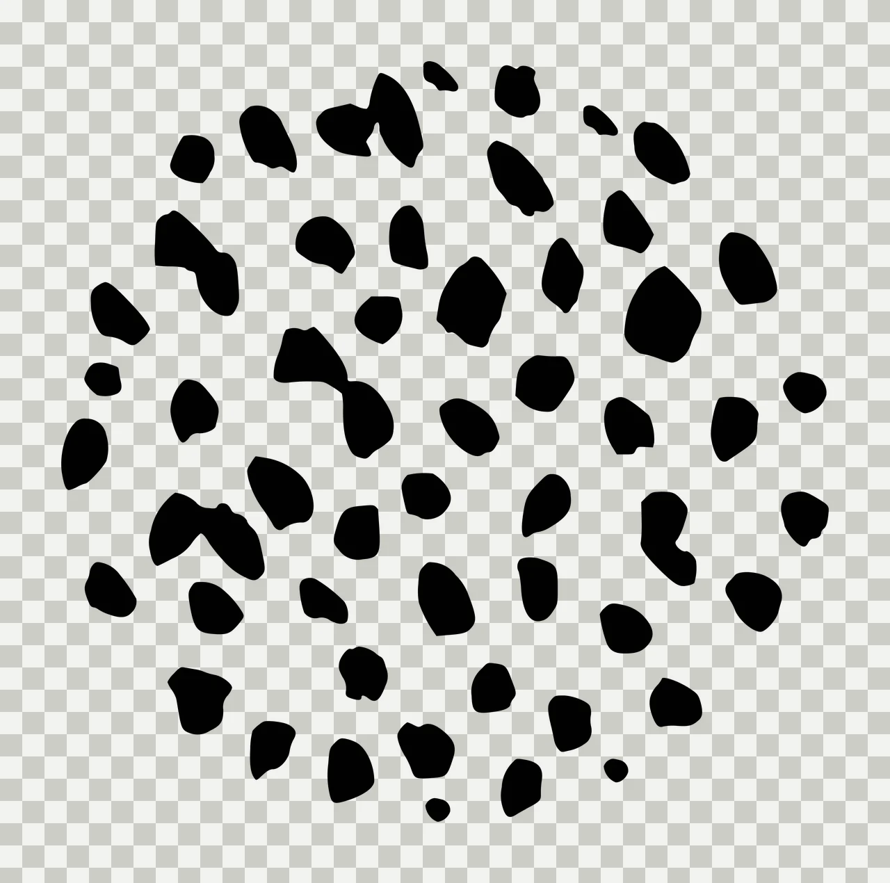Circular arrangement of black irregular spots Illustration with white background transparency and detail preview thumbnail