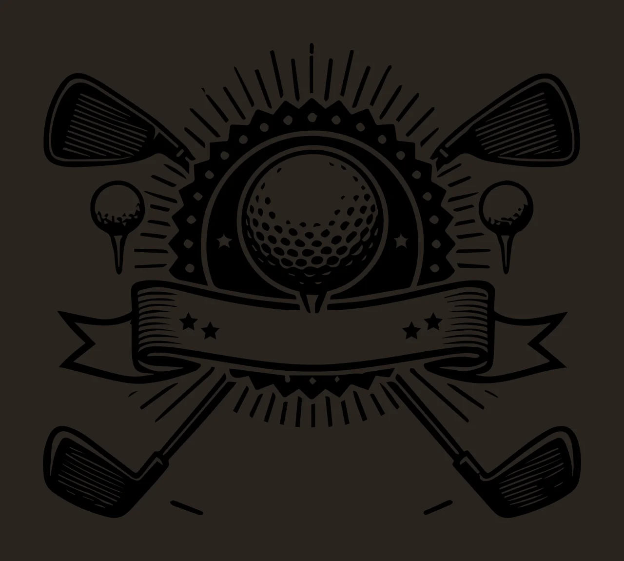 Golf Ball Emblem With Clubs banner stars engraving black white contrast preview thumbnail