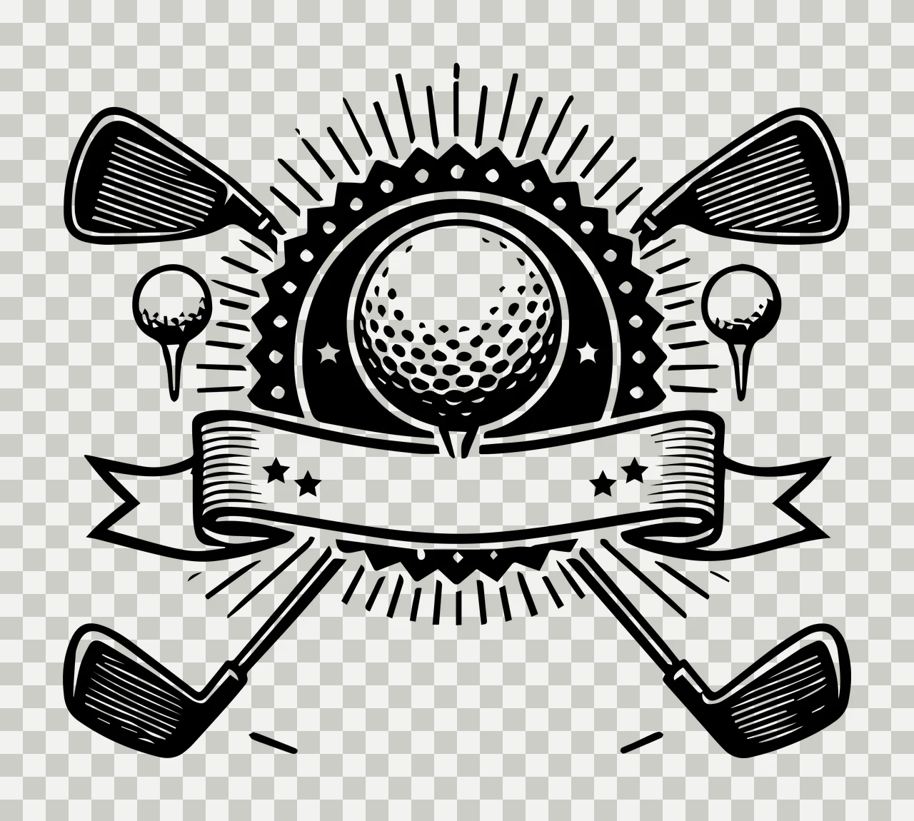 Golf Ball Emblem With Clubs banner stars engraving black white transparency and detail preview thumbnail