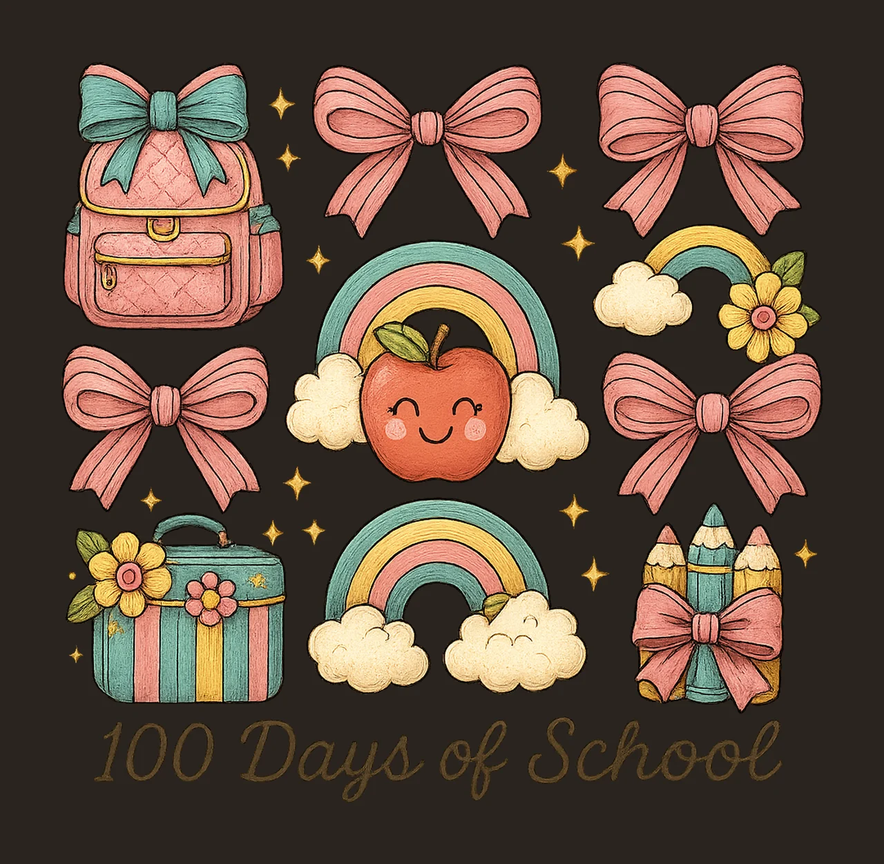 100 Days of School Coquette Teacher Artwork Cute School contrast preview thumbnail