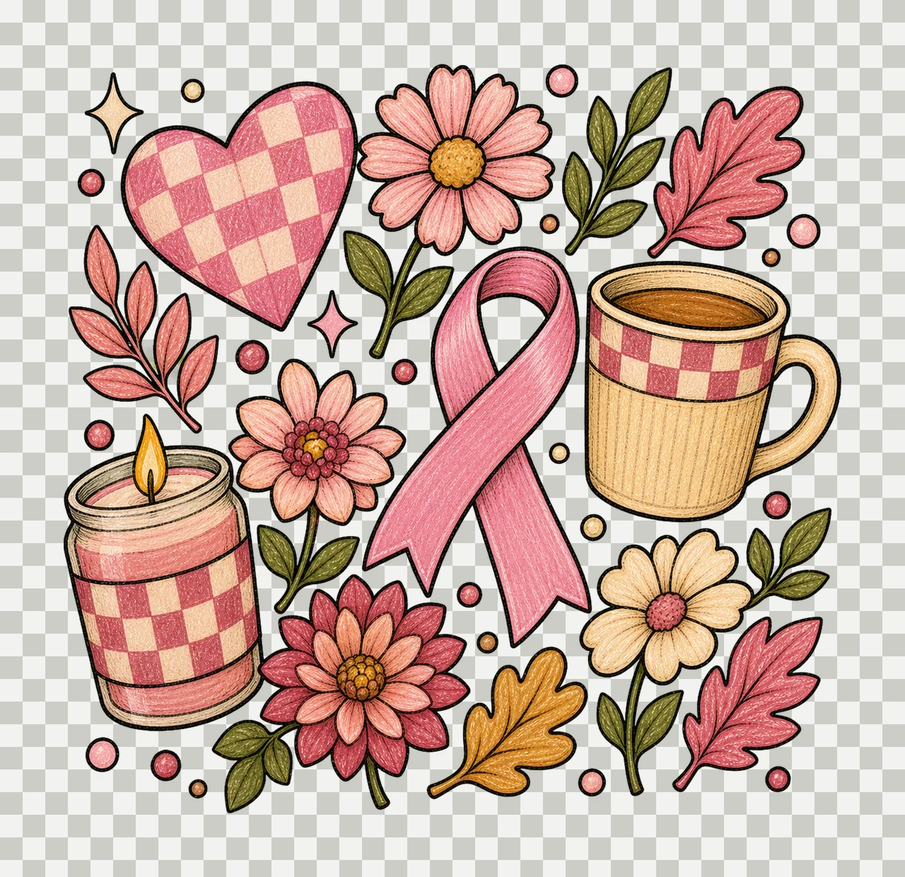Checkered Heart Ribbon Coffee Mug decorative motifs pink transparency and detail preview thumbnail