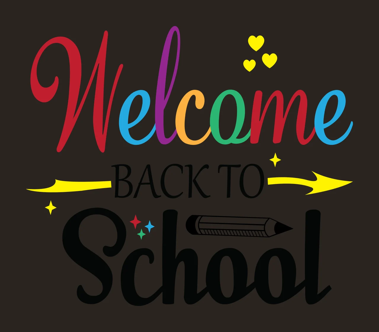 Welcome Back To School Text Design pencil hearts stars arrows contrast preview thumbnail