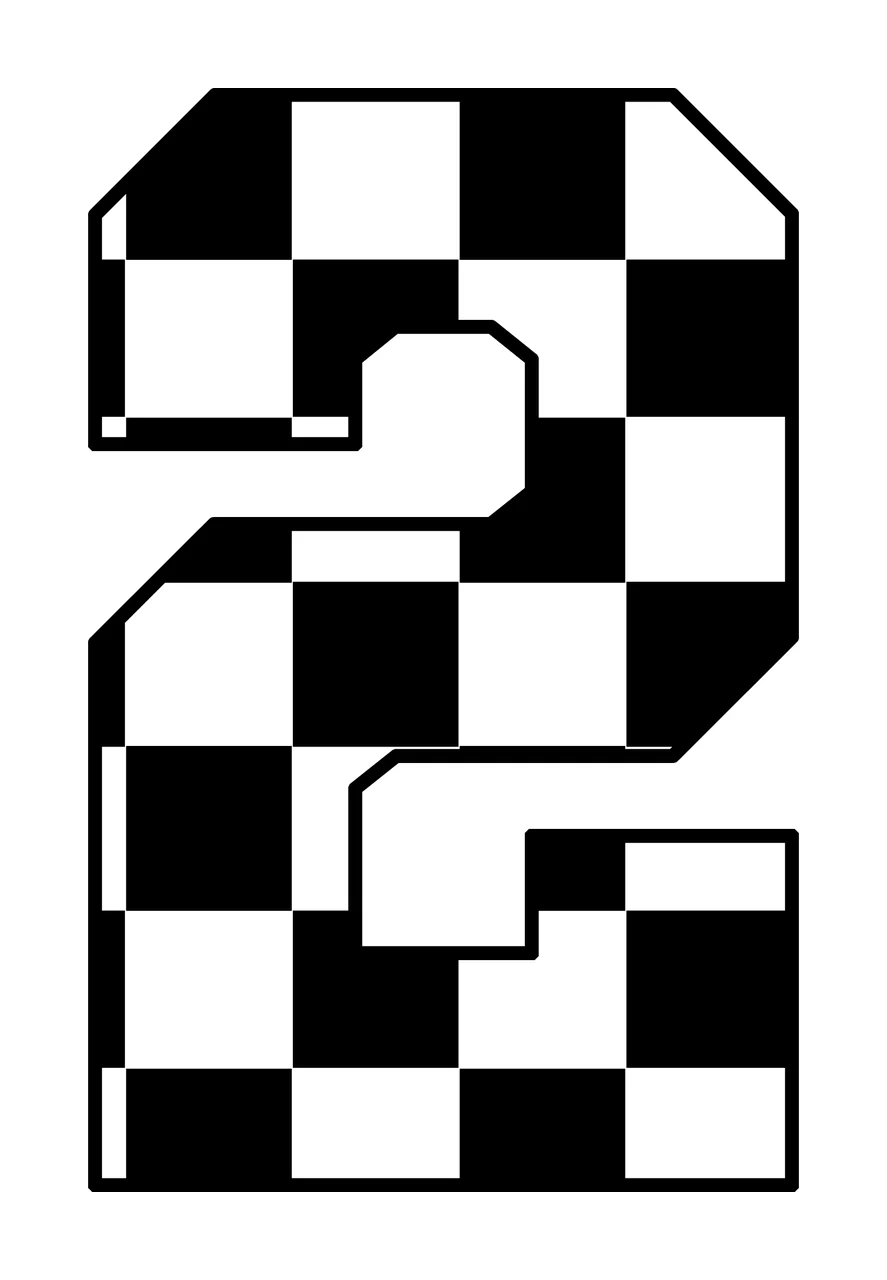 2 Large Numeral Two Filled With A Black number checkerboard pattern