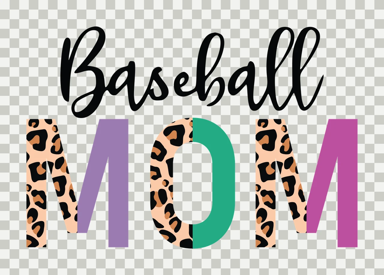 Baseball Mom Text Graphic With Leopard Print Pattern Variation transparency and detail preview thumbnail