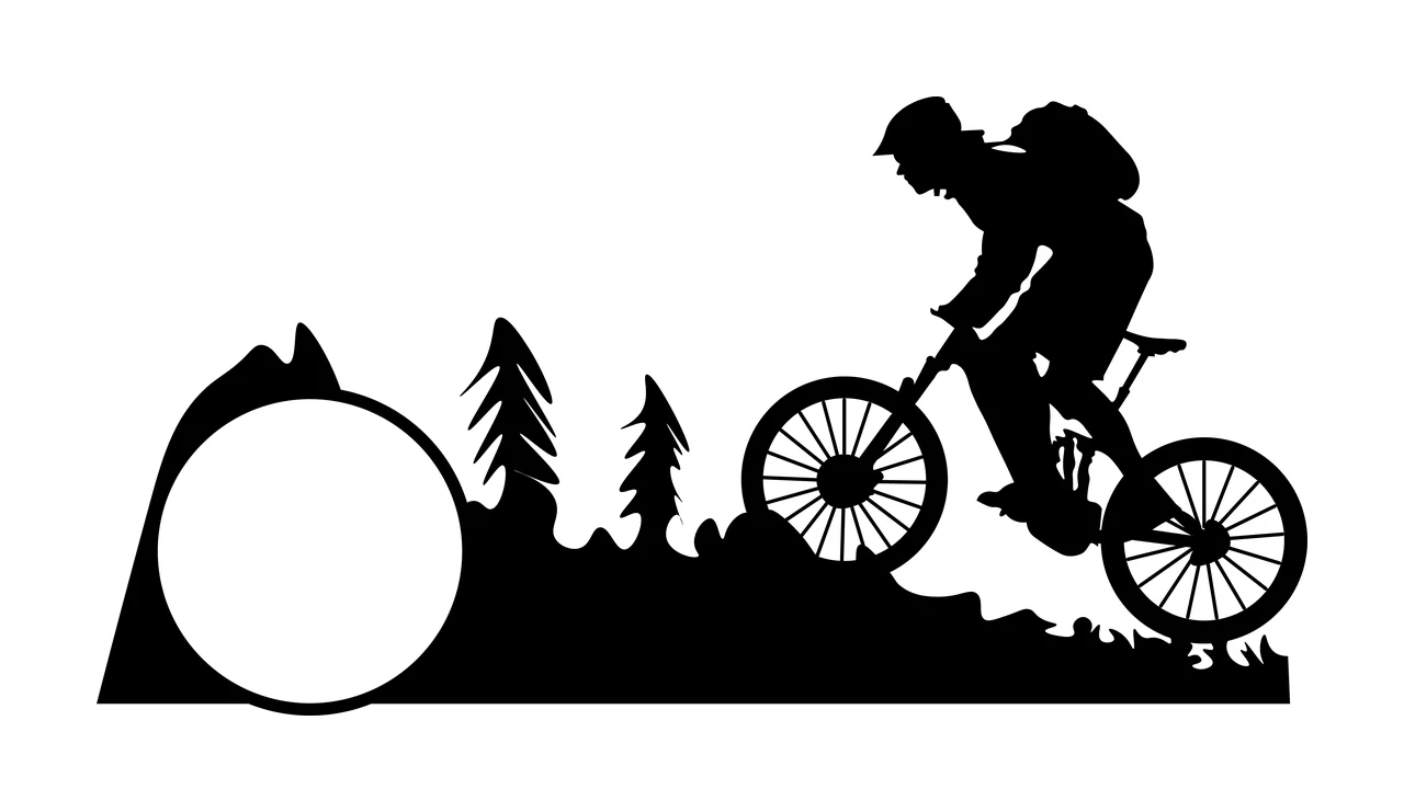 Mountain Bike Biker Silhouette Riding Past A Circular circle