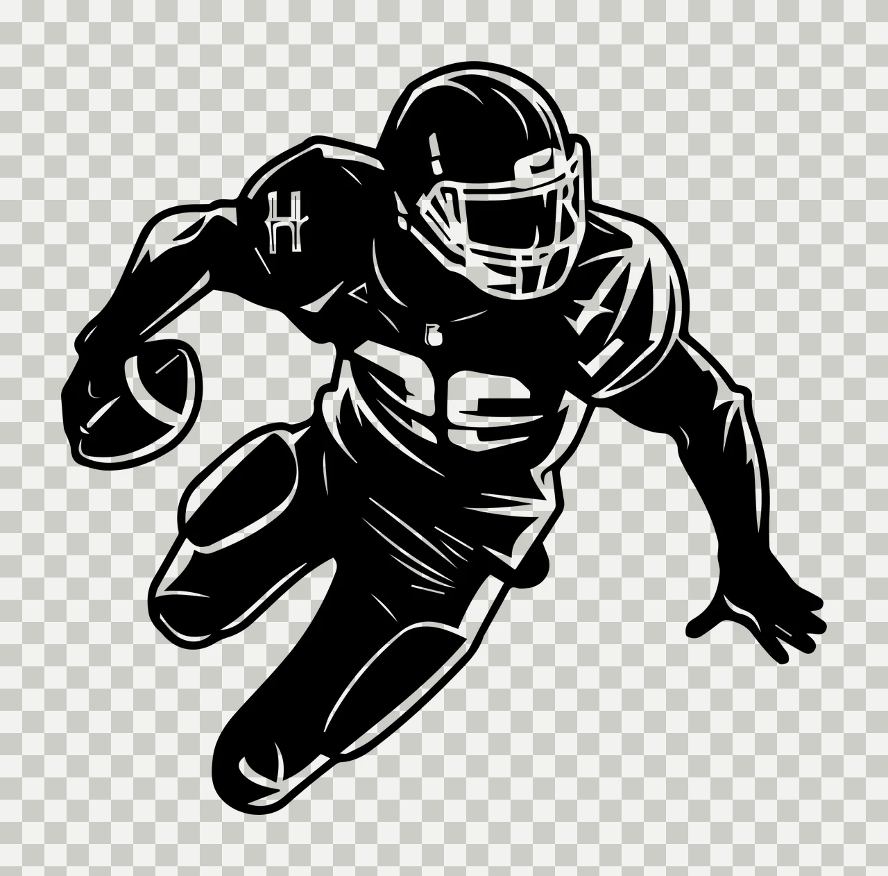 Football Player H Running Graphic Silhouette helmet ball uniform transparency and detail preview thumbnail