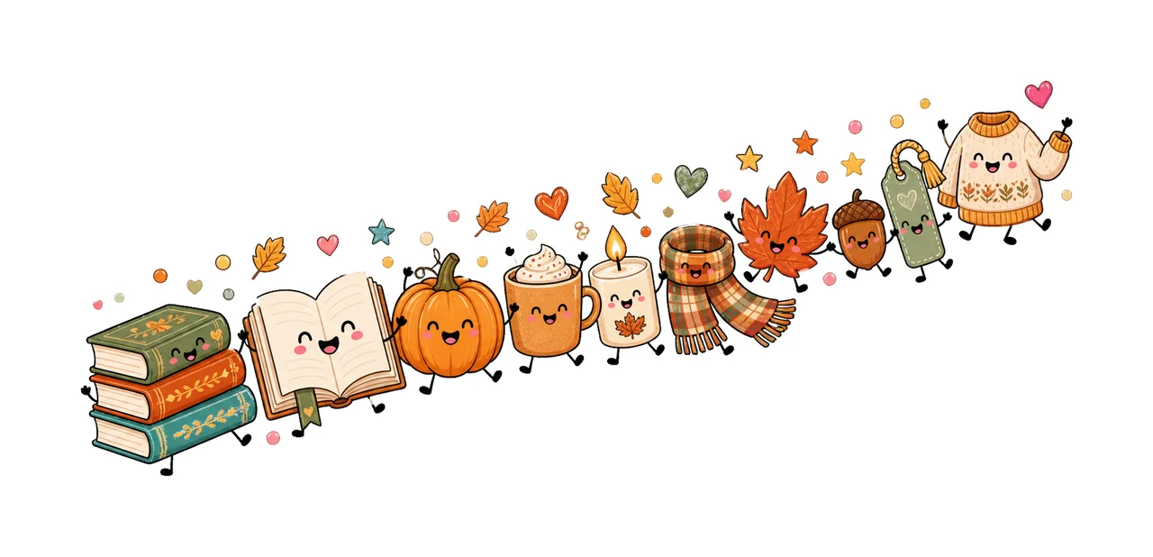 Cute Fall Book Characters Cozy Autumn Reading Variation D