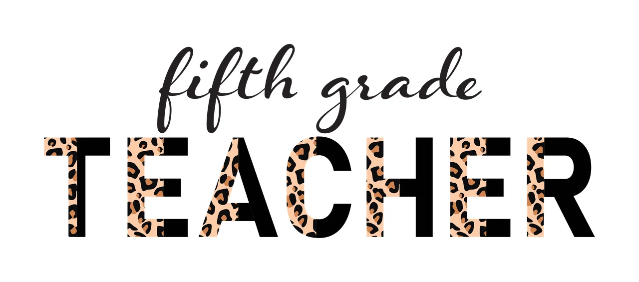 Fifth grade TEACHER Typography Design with script lettering, block lettering, leopard print pattern and split letters in black, beige and tan