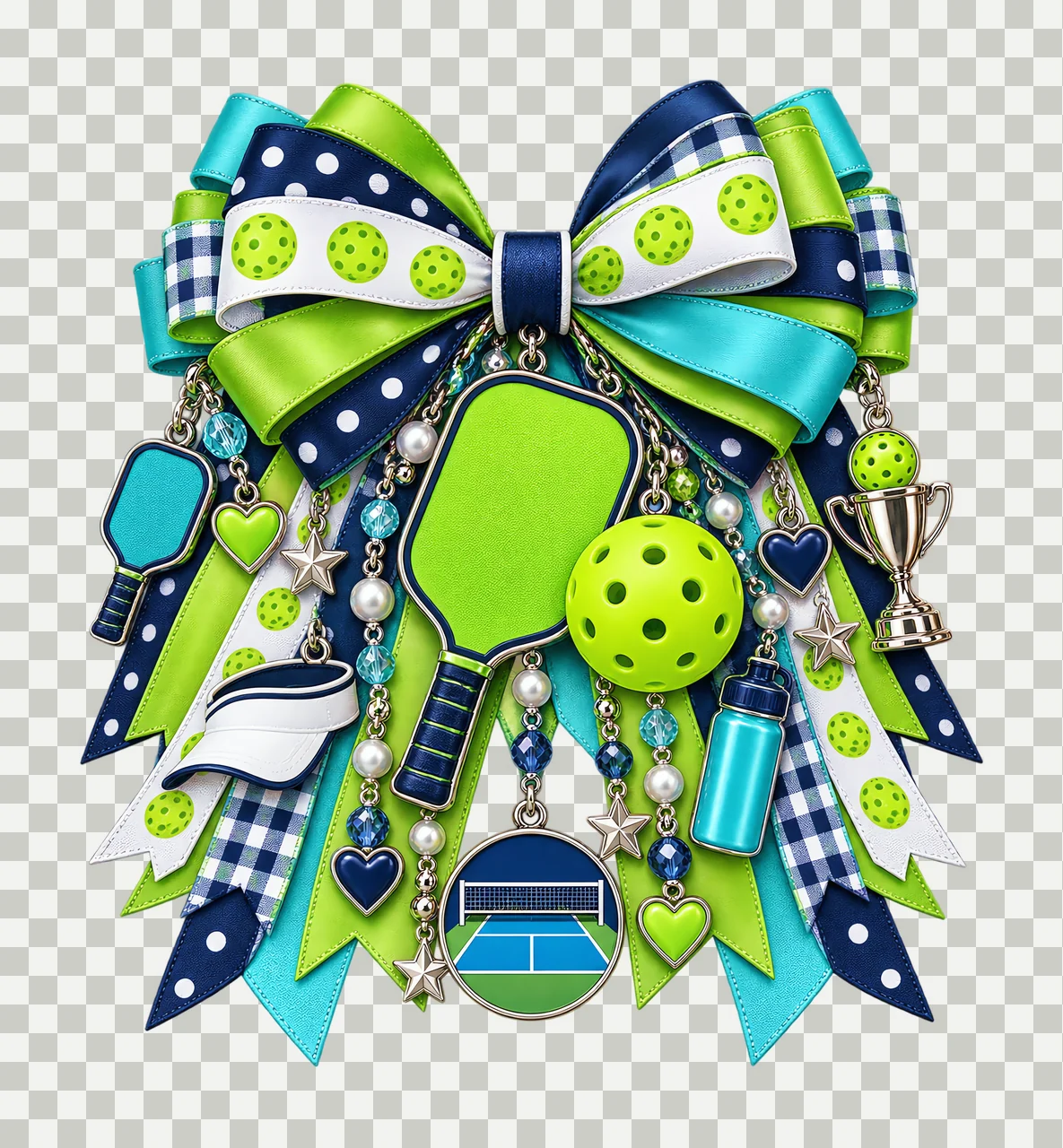 Pickleball PNG, Pickleball Paddle and Perforated Ball Coquette Bow, No Text Sublimation Clipart, Transparent Digital Download transparency and detail preview thumbnail
