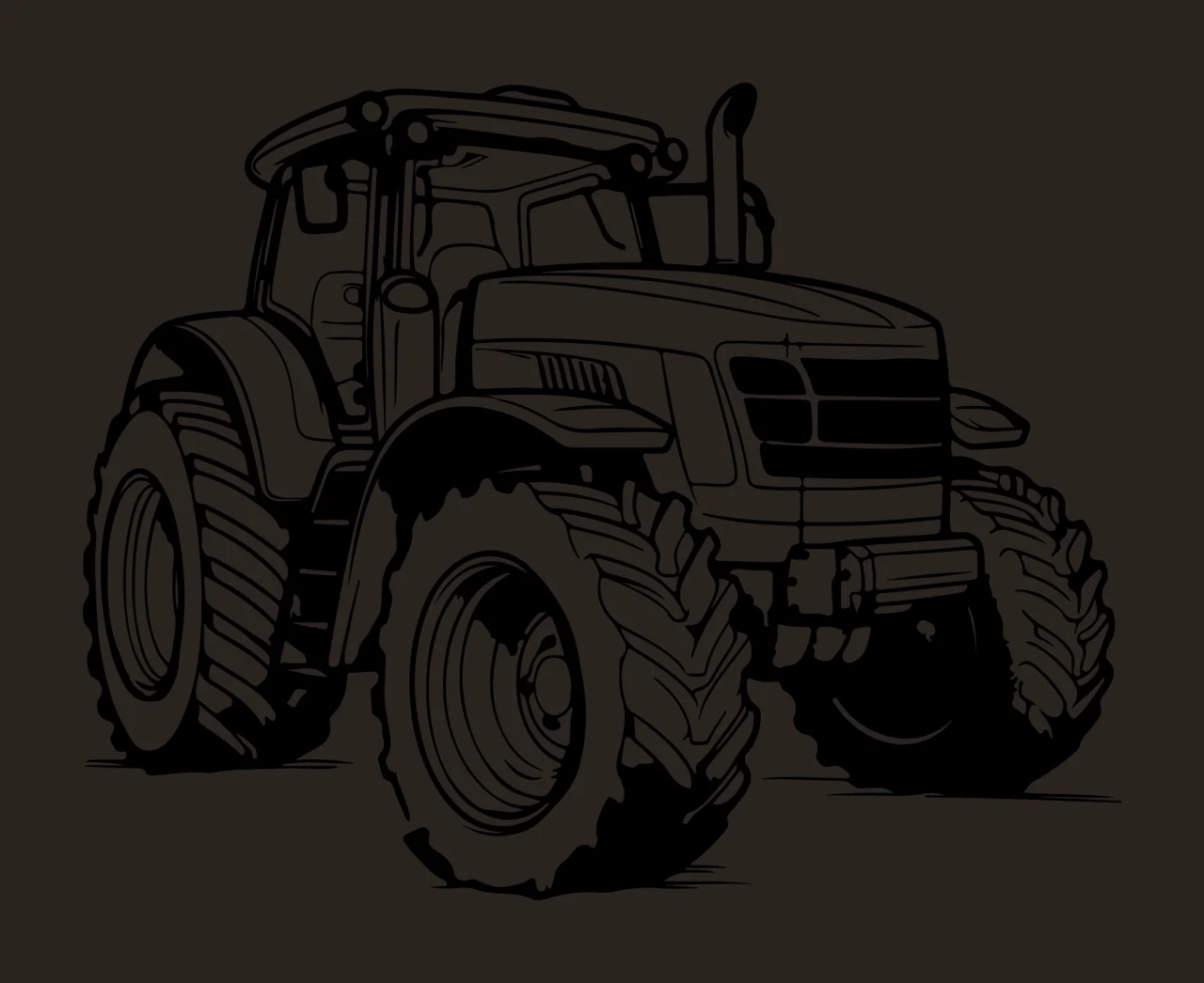 Black And White Farm Tractor Illustration stationary wheels contrast preview thumbnail