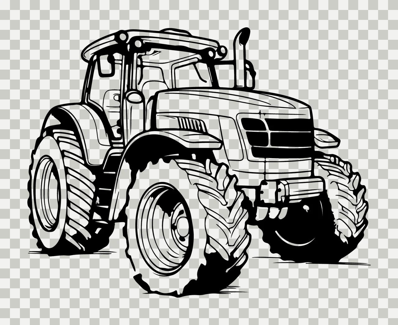 Black And White Farm Tractor Illustration stationary wheels transparency and detail preview thumbnail