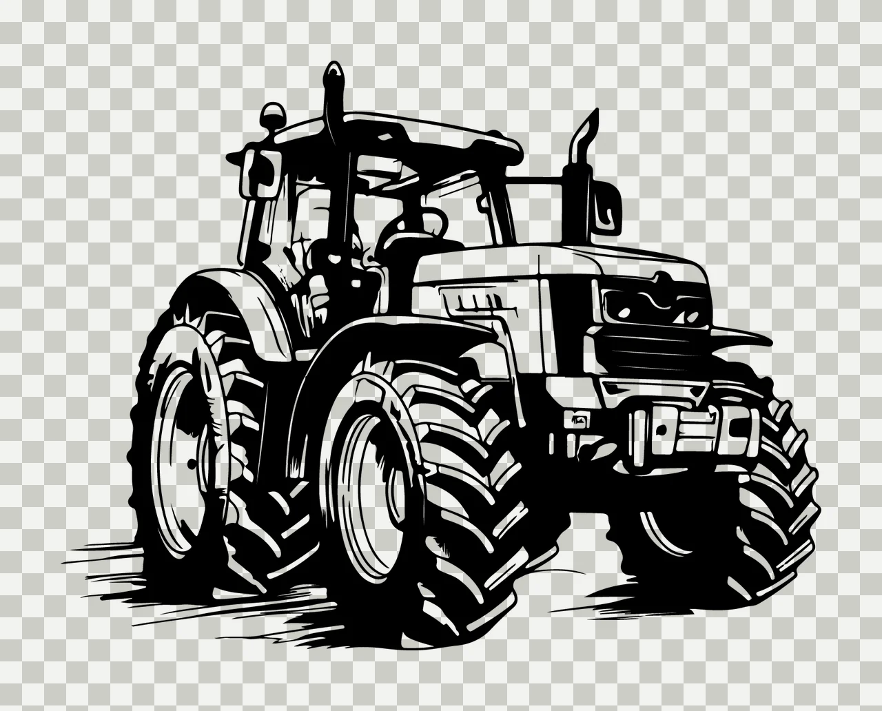 Tractor Vehicle With Detailed Tread Wheels large tires exhaust stack transparency and detail preview thumbnail