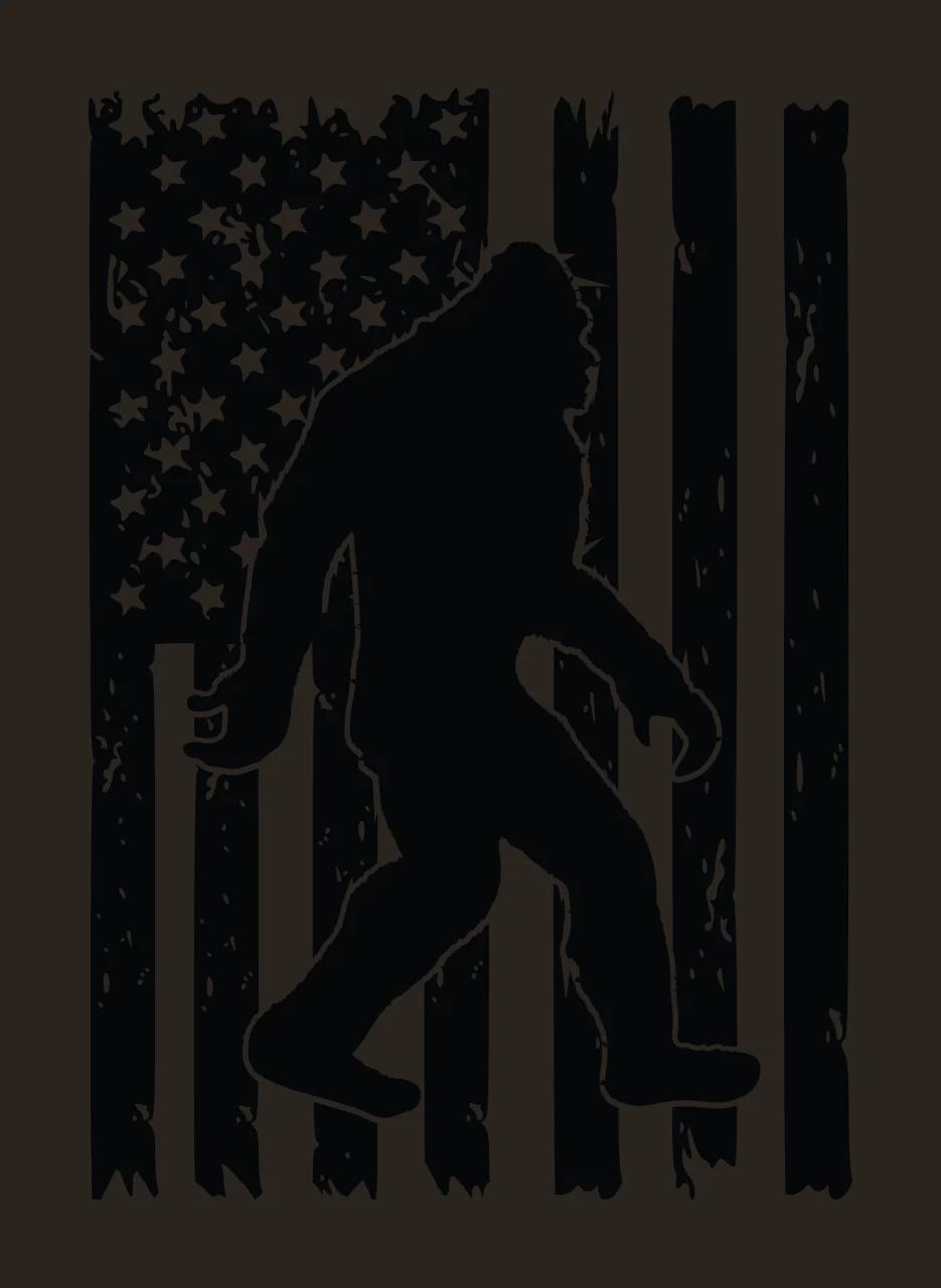 Flag Bigfoot Silhouette Over Distressed Pattern Standing black contrast preview thumbnail
