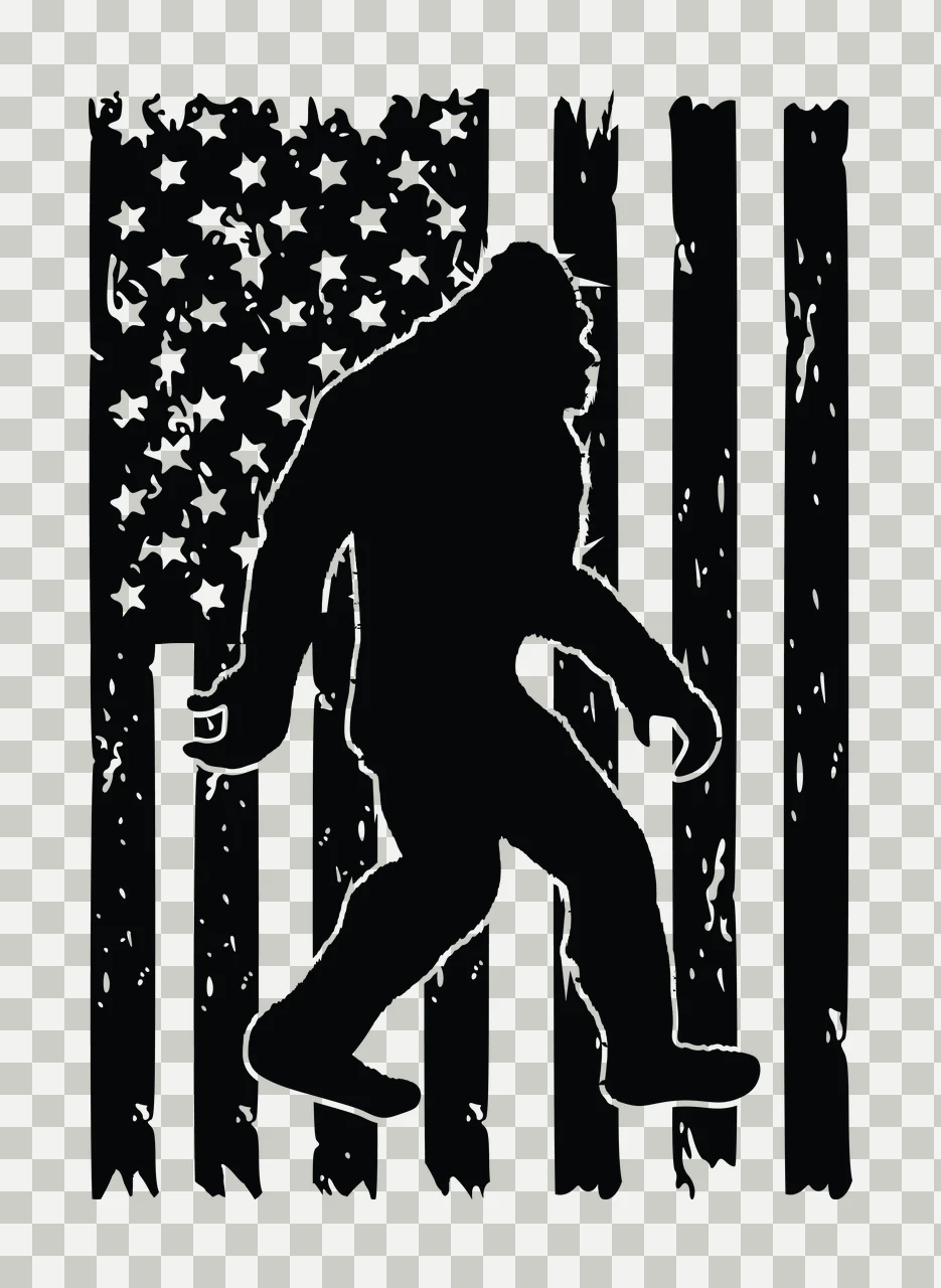 Flag Bigfoot Silhouette Over Distressed Pattern Standing black transparency and detail preview thumbnail