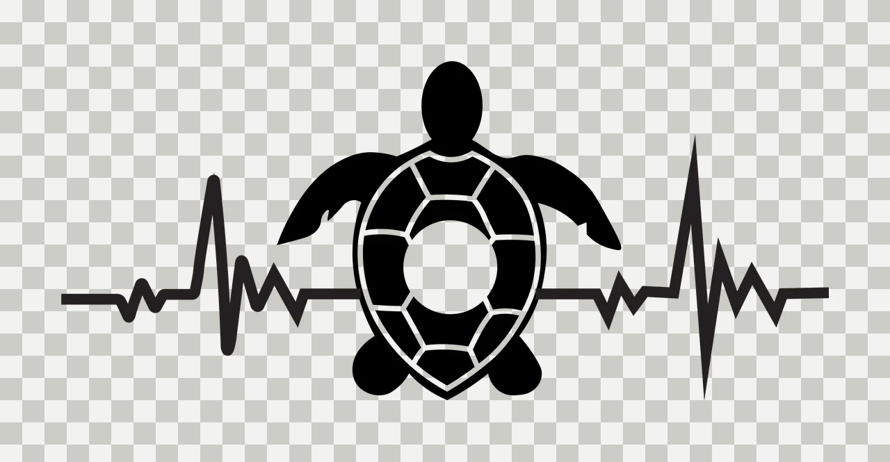 Silhouette Design of sea turtle heartbeat design with heartbeat line, EKG pulse wave and patterned shell in black and white transparency and detail preview thumbnail
